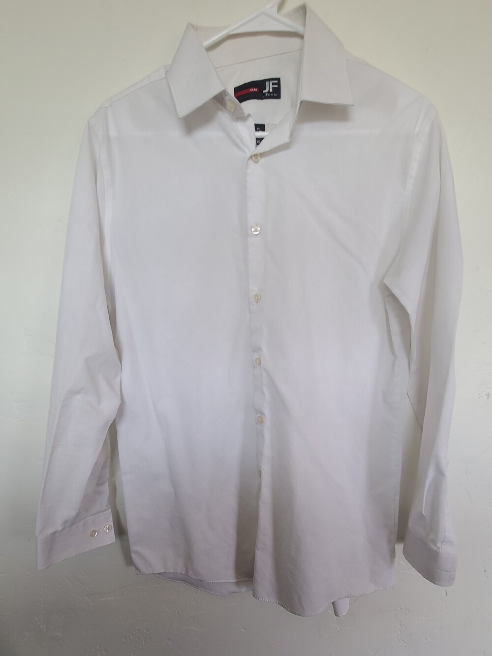 jf j.ferrar Men's White Dress Shirt - Point Collar Size M 15.5